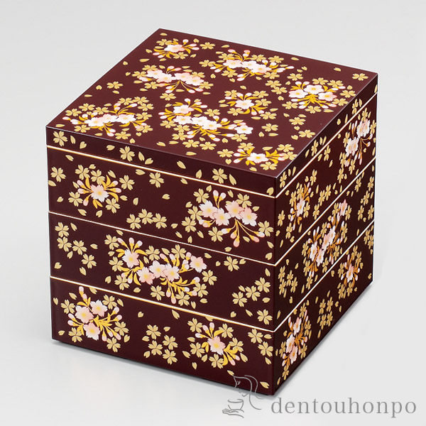 三段重 桜づくし 溜 5寸 「即日発送対応」 ( あすつく おせち 運動会 漆塗り お正月 人気 山中漆器 遠足 運動会 正月 おせち )の通販は 5,412円