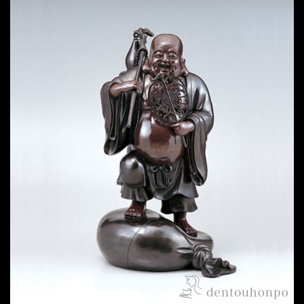 「送料無料」 銅製 袋上瓢箪布袋 30号 ( 木札名入れ有料 恵比寿 大黒 宝船 置物 幸運 高岡銅器 結婚 出産 内祝い 引き出物 )の通販は