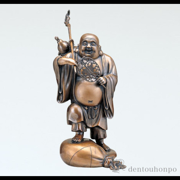 「送料無料」 銅製 袋上瓢箪布袋 20号 ( 木札名入れ有料 恵比寿 大黒 宝船 置物 幸運 高岡銅器 結婚 出産 内祝い 引き出物 )の通販は