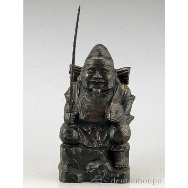 「送料無料」 銅製 木彫風 恵比須 ( 木札名入れ有料 恵比寿 大黒 宝船 置物 幸運 高岡銅器 結婚 出産 内祝い 引き出物 )の通販は 110,000円