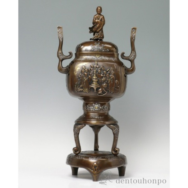 「送料無料」 銅製 十六羅漢香炉 ( お香 線香 リラックス 仏具 人気 高岡銅器 周年 創立 上場 竣工 上場 竣工 開店 事務所移転 )
