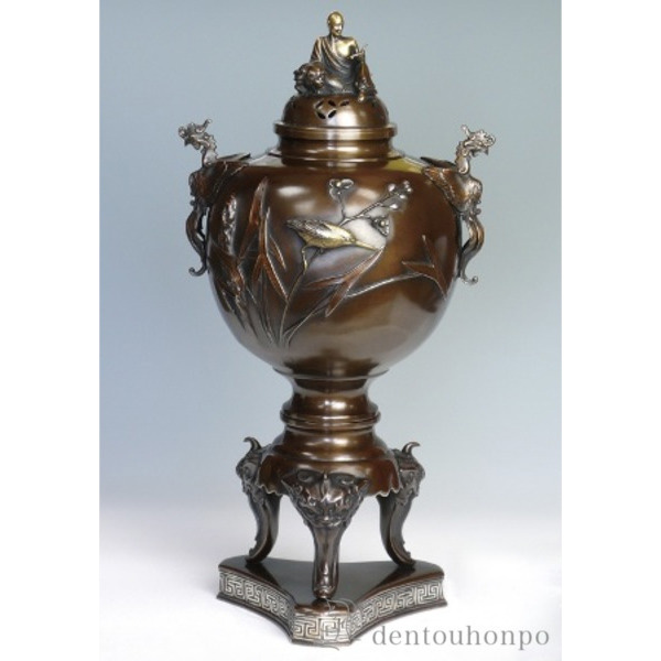 古銅四足香炉　時代物　蔵出し 古銅 龍火屋 獣足 香炉 高14cm 旧家蔵出 古銅 龍火屋 獣足 香炉 高14cm