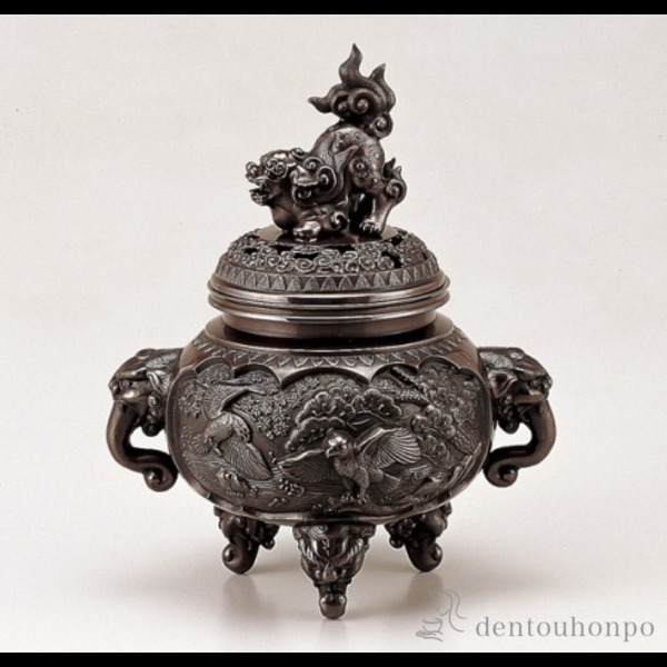 「送料無料」 銅製 新特大花鳥香炉 徳色 ( お香 線香 リラックス 仏具 人気 高岡銅器 周年 創立 上場 竣工 上場 竣工 開店 )