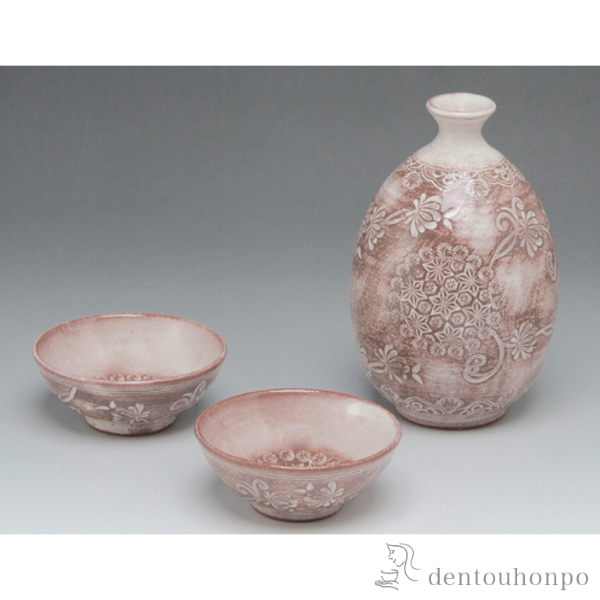 「送料無料」 お預け酒器セット 三島花紋 ( 初任給 プレゼント 父の日 早割 酒器 日本酒 冷酒 プレゼント 人気 清水焼 京焼 結婚 )