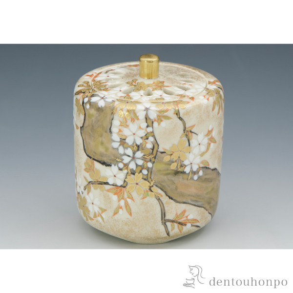 送料無料」 香炉 抱一倣 桜図 ( 清水焼 京焼 木箱名入れ有料