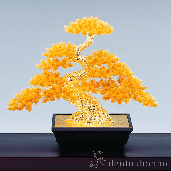 送料無料」 純金 盆栽 松 B 特大・1500g ( 光則（金工芸） 木札名入れ 