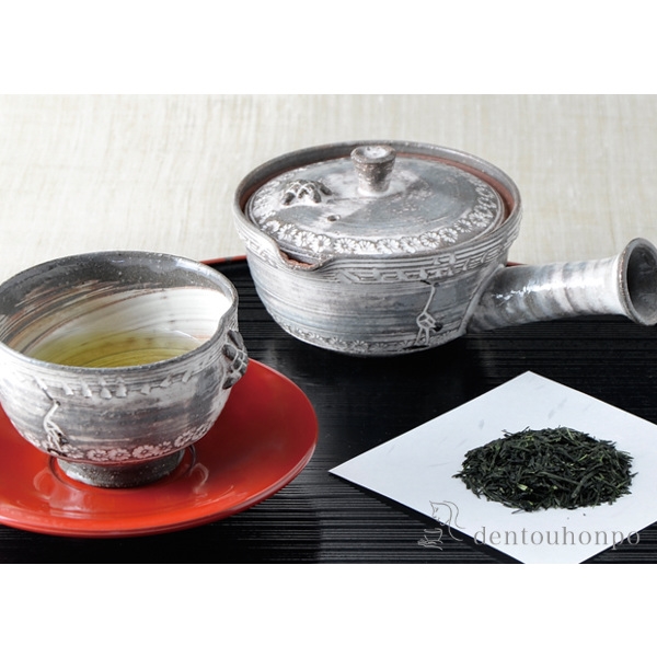 「送料無料」 急須茶器揃 粉引鶴亀 お茶呑茶碗５客・急須１個セット ( 名入れ有料 初任給 プレゼント 父の日 早割 茶器セット 急須 )_1
