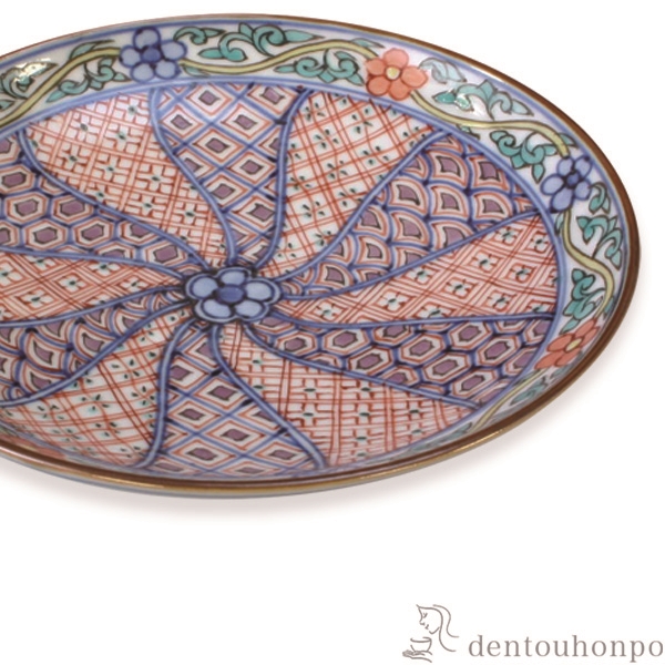 「送料無料」 四寸皿 色絵捻古紋 ( 名入れ有料 退職祝い 定年 プレート 醤油皿 豆皿 和食 洋食 清水焼 京焼 結婚 出産 内祝い 引き出物 )