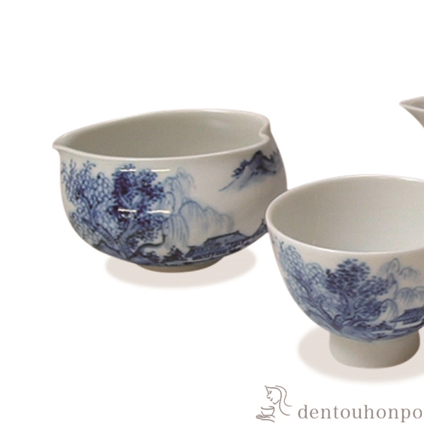 「送料無料」 小茶器揃 染山水 宝瓶1個・さまし1個・碗5個セット ( 名入れ有料 茶器セット 急須 湯呑み 日本茶 中国茶 清水焼 京焼 )_2