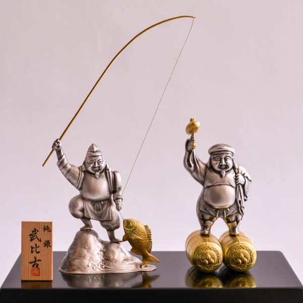 送料無料」 銀製 大黒天・恵比須セット 53g ( 武比古 木札名入れ有料