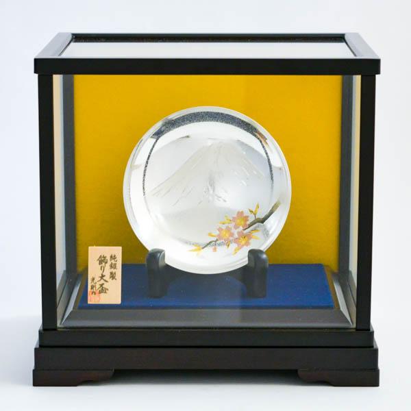 送料無料」 純銀 飾り大盃 富士桜 D 3.5号・89g ( 光則（銀工芸） 木札
