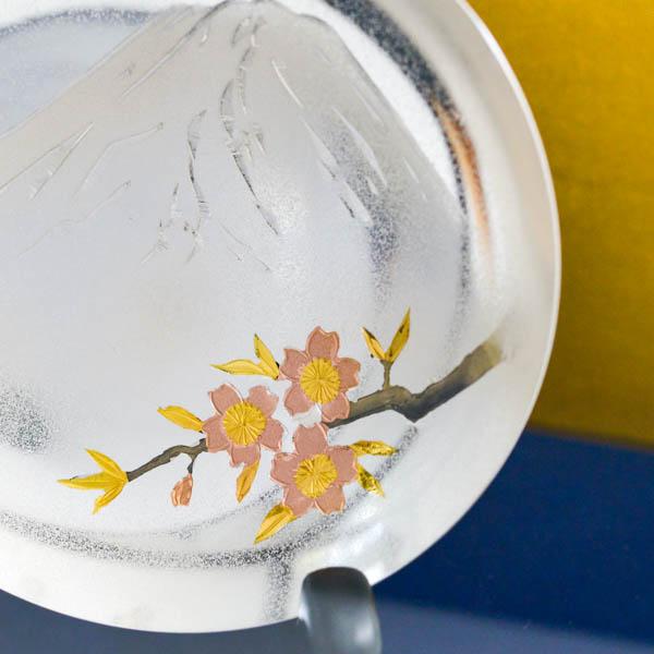 送料無料」 純銀 飾り大盃 富士桜 D 3.5号・89g ( 光則（銀工芸） 木札