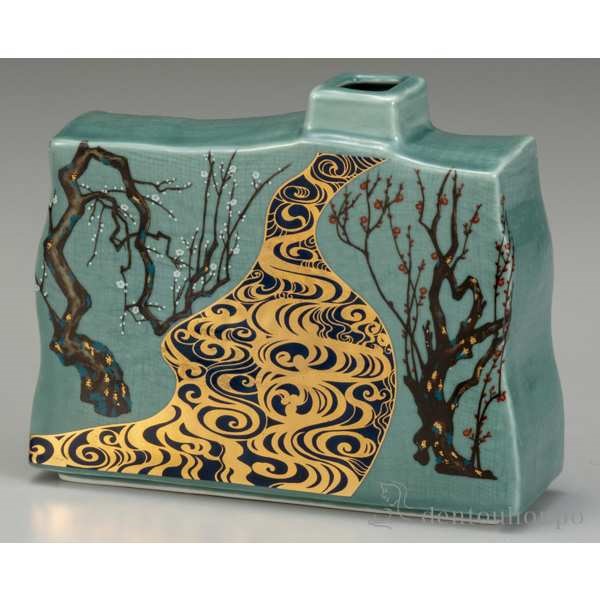 「送料無料」 九谷焼 花瓶 光琳梅 5号 ( 木札名入れ有料 退職祝い 定年 ガラス フラワーベース 花器 一輪挿し おすすめ 九谷焼 )の通販は