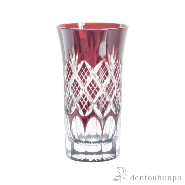 「送料無料」 江戸切子 重ね矢来・菊底 一口ビール　赤 江戸切子 ( 田島硝子 タンブラー ビアグラス ビアカップ プレゼント 人気 )の通販は 5,222円
