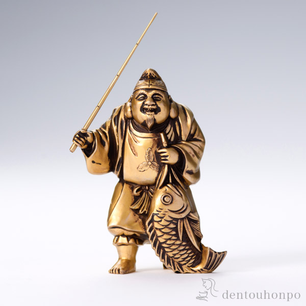 七福神 恵比寿 シルキーゴールド ( 木札名入れ有料 初任給 プレゼント 父の日 早割 恵比寿 大黒 宝船 置物 幸運 高岡銅器 結婚 )