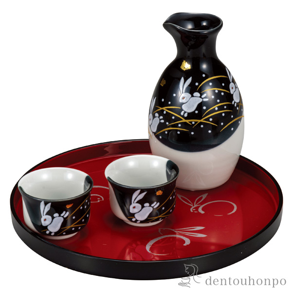 晩酌揃 はねうさぎ 盆付 ( 初任給 プレゼント 父の日 早割 酒器 日本酒 冷酒 プレゼント 人気 九谷焼 結婚 出産 内祝い 引き出物 )