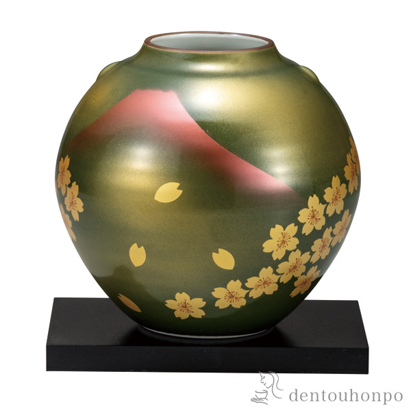 花瓶 赤富士桜 5.5号 台付 ( 木札名入れ有料 退職祝い 定年 ガラス フラワーベース 花器 一輪挿し おすすめ 九谷焼 周年 創立 上場 )の通販は 7,150円