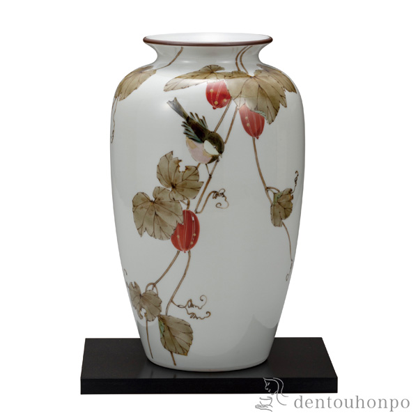 送料無料」 花瓶 鳥にからす瓜 10号 台付 ( 木箱名入れ有料 木札名入れ