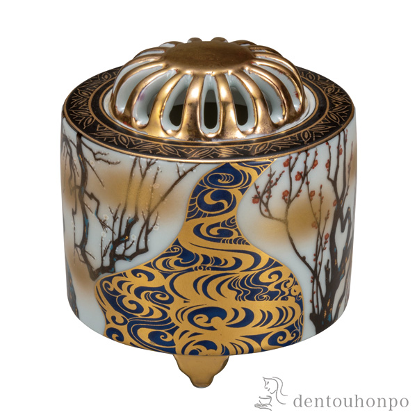 「送料無料」 香炉 光琳梅 3.5号 ( 木箱名入れ有料 お香 線香 リラックス 仏具 人気 九谷焼 周年 創立 上場 竣工 上場 竣工 開店 )
