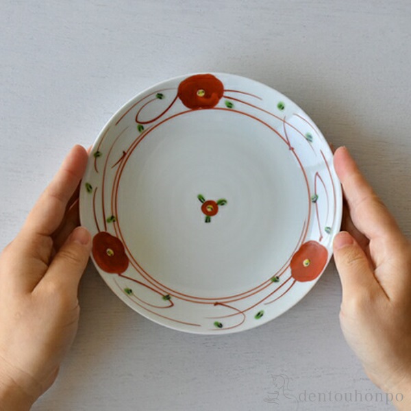 皿 赤絵小花 5号 5個セット ( 赤絵小花 初任給 プレゼント 母の日 プレート おつまみ 料理 和食 洋食 波佐見焼 結婚 出産 内祝い )_4