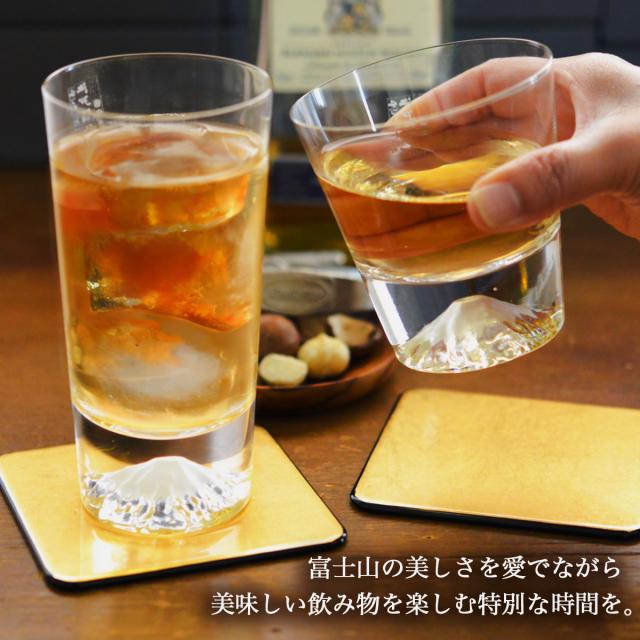 「送料無料」 富士山グラスセット ロックグラス・タンブラー 金箔コースター 4点セット 「即日発送対応」 ( 田島硝子 あすつく )_7