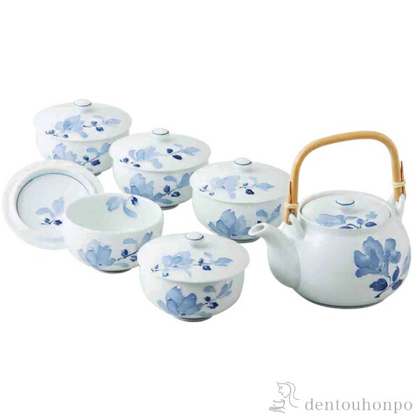 「送料無料」 蓋付茶器揃 辻が花 湯呑5客・土瓶1個セット 木箱付き ( 木箱名入れ有料 初任給 プレゼント 父の日 早割 茶器セット )
