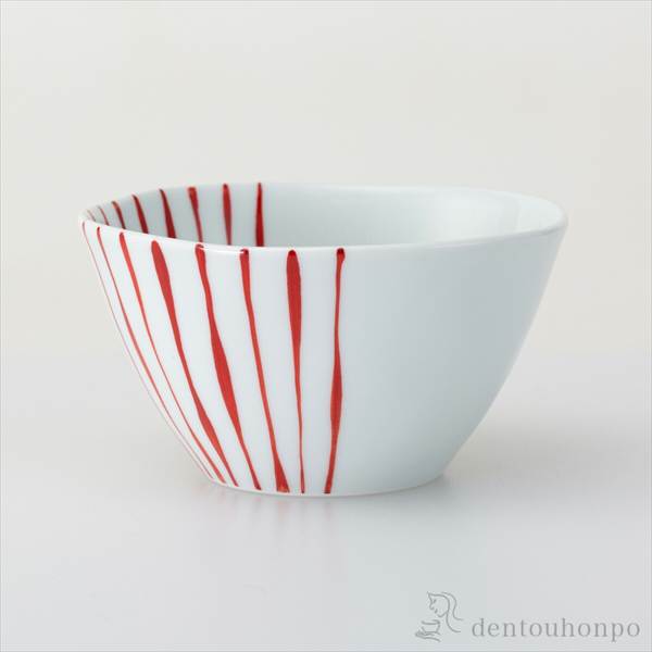 「送料無料」 よろけ縞 Vボウル 赤 S 3個セット ( 椀 碗 ボール bowl おすすめ 波佐見焼 結婚 出産 内祝い 引き出物 )の通販は