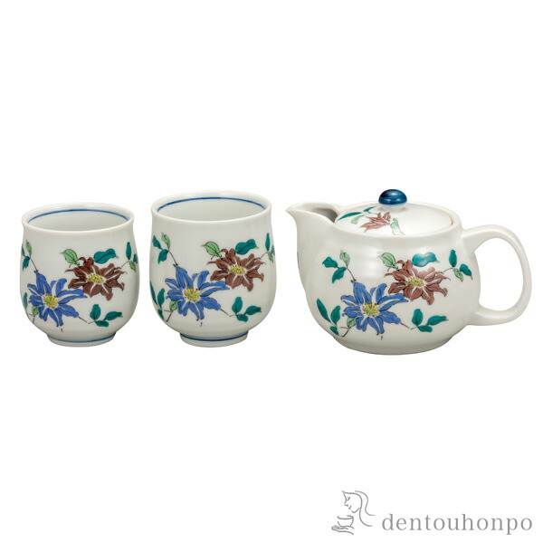 くつろぎ揃 鉄仙 網付 ( 湯のみ 急須 ポット プレゼント 日本茶 九谷焼 結婚 出産 内祝い 引き出物 金婚式 誕生日プレゼント )