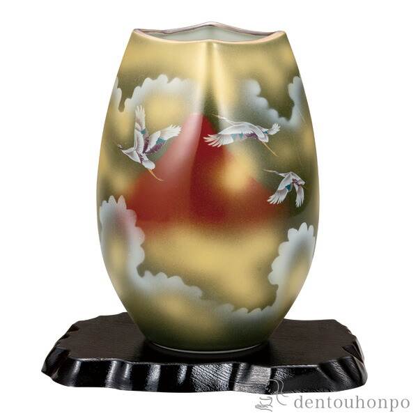 「送料無料」 ナツメ花瓶 赤富士 8号 台付 ( ガラス フラワーベース 花器 一輪挿し おすすめ 九谷焼 周年 創立 上場 竣工 開店 )