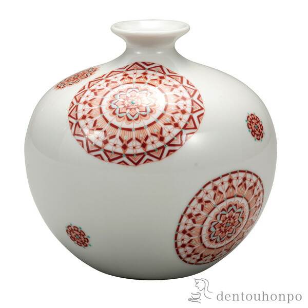 「送料無料」 華器 赤絵丸紋 5.2号 ( ガラス フラワーベース 花器 一輪挿し おすすめ 九谷焼 周年 創立 上場 竣工 開店 事務所移転 )
