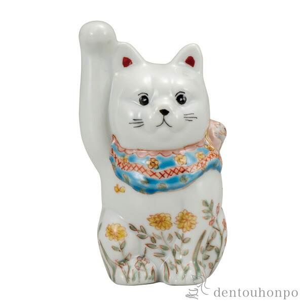 招き猫 お花畑 3号 ( 木札名入れ有料 退職祝い 定年 置物 幸運 開運 まねきねこ 風水 九谷焼 結婚 出産 内祝い 引き出物 )