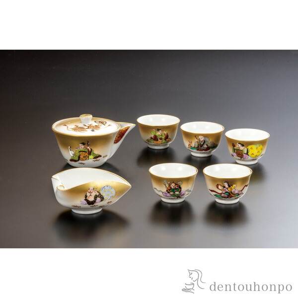 「送料無料」 宝瓶揃 七福神 ( 茶器セット 急須 湯呑み 日本茶 中国茶 九谷焼 結婚 出産 内祝い 引き出物 金婚式 誕生日プレゼント )