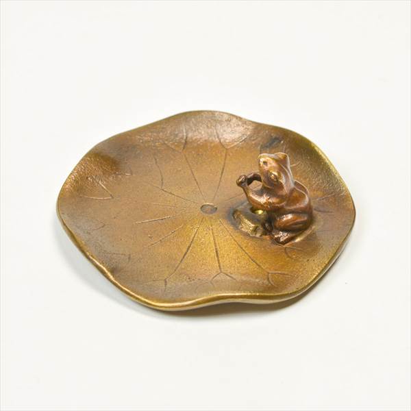 銅製 香立 蓮に蛙 大 ( お香 線香 リラックス 仏具 人気 高岡銅器 結婚