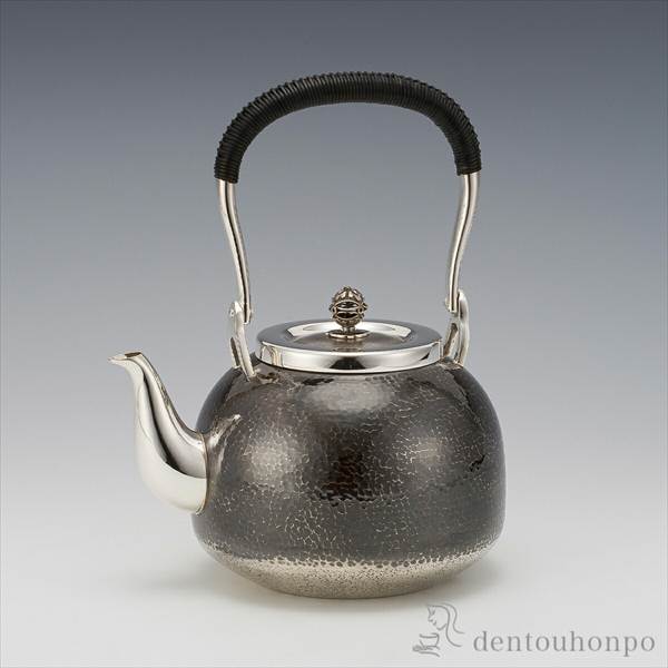 純銀 湯沸 骨董】池田製 純銀 湯沸 望月型 424g 茶道具 急須 共箱