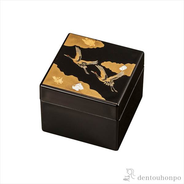 「送料無料」 角宝石箱 吉祥鶴 黒 オルゴール付 ( 退職祝い 定年 アクセサリー入れ 収納ボックス ケース BOX 宝物 山中漆器 結婚 )