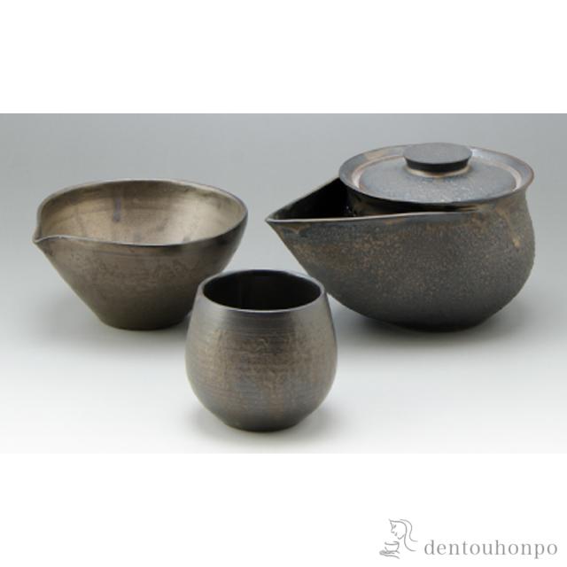 「送料無料」 宝瓶茶器揃 黒銹 小 ( 清水焼 京焼 茶器セット 急須 湯呑み 日本茶 中国茶 清水焼 京焼 結婚 出産 内祝い 引き出物 )
