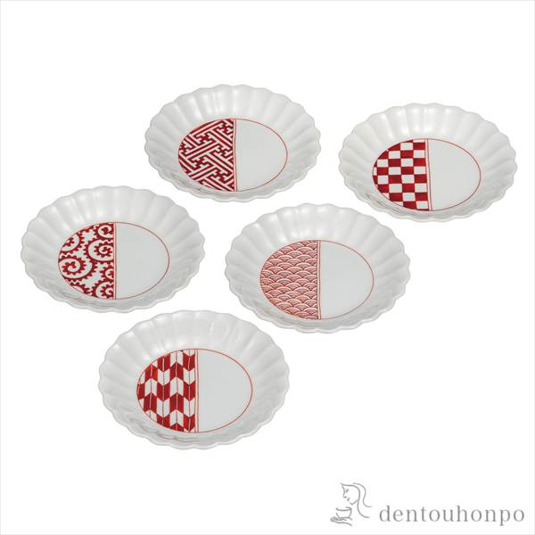 「送料無料」 皿揃 吉祥文様 5号 ( 退職祝い 定年 プレート 醤油皿 豆皿 和食 洋食 九谷焼 結婚 出産 内祝い 引き出物 )