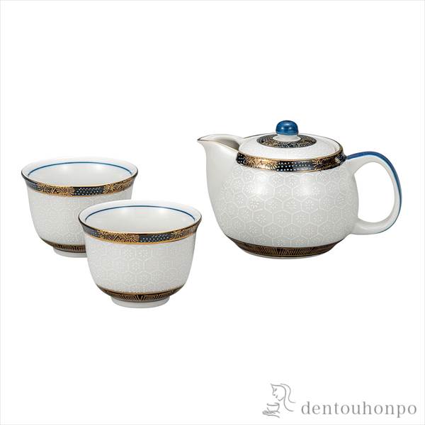 「送料無料」 茶器セット 亀甲文 茶こし網付 ( 初任給 プレゼント 父の日 早割 茶器セット 急須 湯呑み 日本茶 中国茶 九谷焼 結婚 )