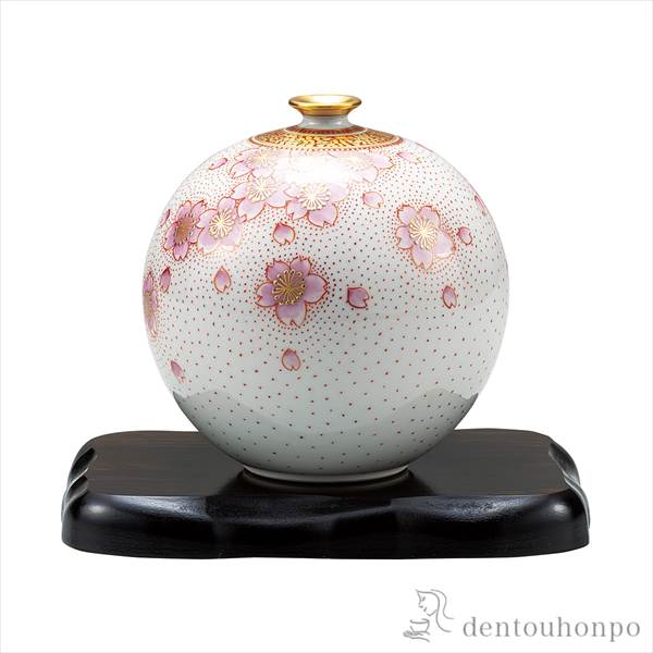 送料無料」 花瓶 金襴手桜 4号 台付 ( 木札名入れ有料 ガラス フラワー