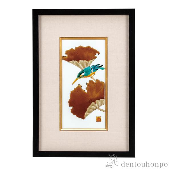 「送料無料」 陶額 蓮に翡翠 ( 退職祝い 定年 置物 額飾り 陶板 陶板画 法人 九谷焼 周年 創立 上場 竣工 開店 事務所移転 )