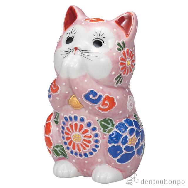 「送料無料」 お祈り猫 桃盛 3.8号 ( 初任給 プレゼント 父の日 早割 置物 幸運 開運 まねきねこ 風水 九谷焼 結婚 出産 )