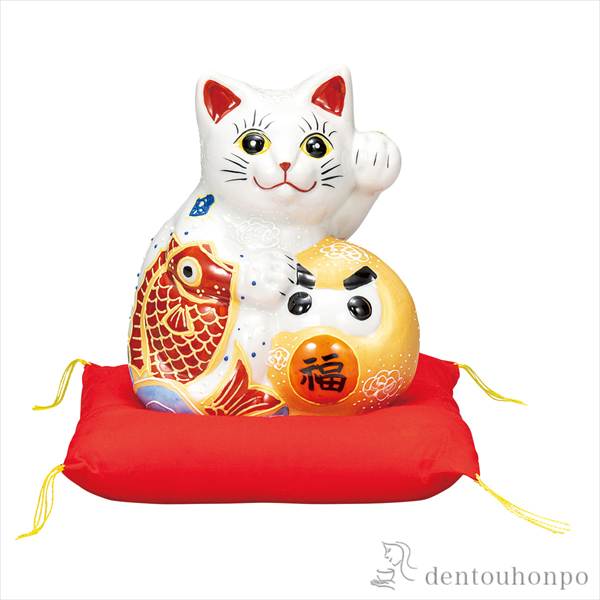 「送料無料」 達磨招き猫 祝鯛 5号 布団付 ( 初任給 プレゼント 父の日 早割 置物 幸運 開運 まねきねこ 風水 九谷焼 結婚 出産 内祝い )