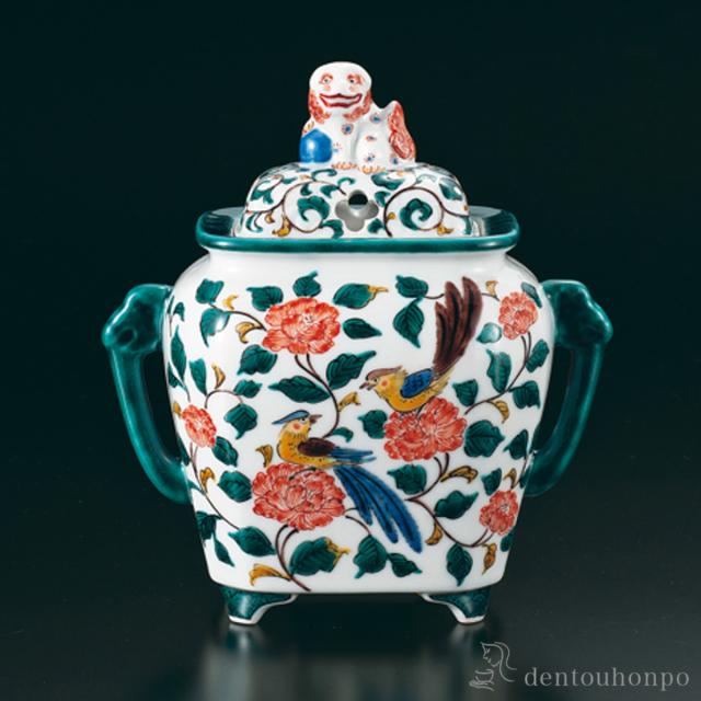 「送料無料」 香炉 色絵花鳥絵変図 ( 木箱名入れ有料 お香 線香 リラックス 仏具 人気 九谷焼 周年 創立 上場 竣工 上場 竣工 開店 )