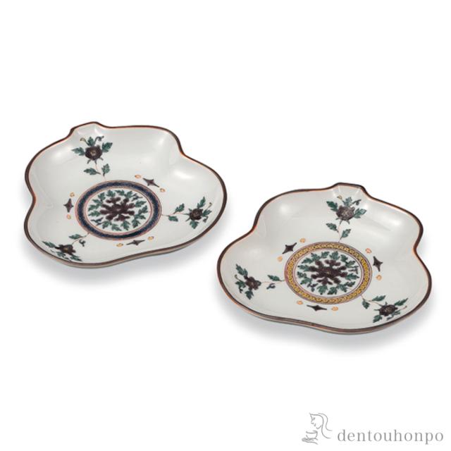 「送料無料」 瓢箪皿 色絵牡丹 5号 ペア ( プレート 醤油皿 豆皿 和食 洋食 九谷焼 結婚 出産 内祝い 引き出物 金婚式 )