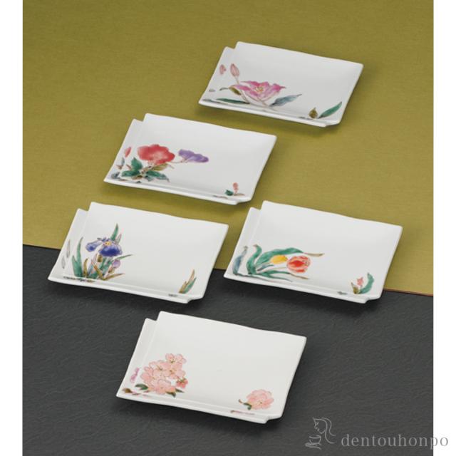 「送料無料」 皿揃 色絵花の詩 7号 5枚セット ( 和食器セット お皿 揃える 食器 和食 九谷焼 結婚 出産 内祝い 引き出物 )