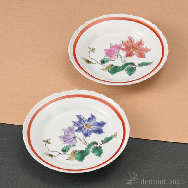 皿 鉄線 5.5号 ペア ( プレート 醤油皿 豆皿 和食 洋食 九谷焼 結婚 出産 内祝い 引き出物 金婚式 誕生日プレゼント 還暦祝い 古希 )