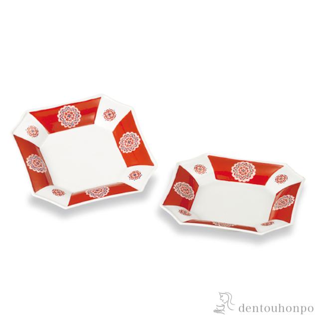 「送料無料」 皿 赤絵丸紋 5.5号 ペア ( プレート 醤油皿 豆皿 和食 洋食 九谷焼 結婚 出産 内祝い 引き出物 金婚式 )