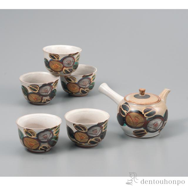 「送料無料」 茶器揃 金銀彩山茶花 ( 初任給 プレゼント 父の日 早割 茶器セット 急須 湯呑み 日本茶 中国茶 九谷焼 結婚 出産 )