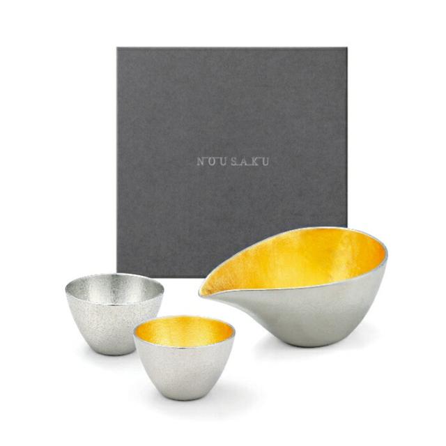 「送料無料」 酒器セット 錫 金箔 片口・小 片口1個・ぐい呑2種入り ( 能作 名入れ有料 退職祝い 定年 酒器 日本酒 冷酒 )