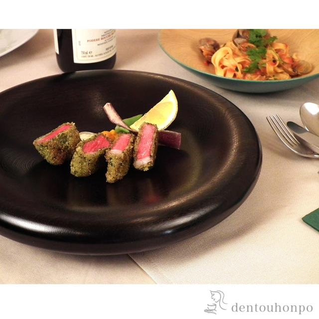 「送料無料」 木製カーブディッシュ 神代色 240mm ( 初任給 プレゼント 母の日 プレート おつまみ 料理 和食 洋食 山中漆器 結婚 )_1